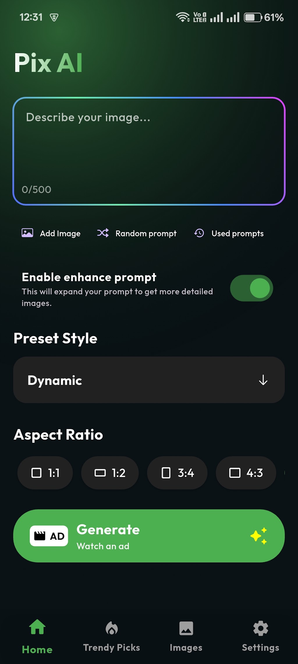 Pix AI Image Generator App Screenshot